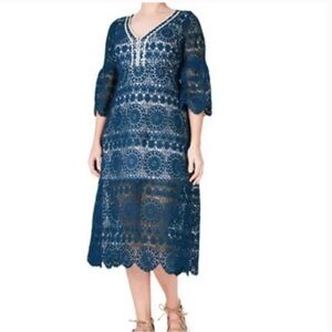 Blue & Tan long crochet dress Elvi sizes 12 & 14